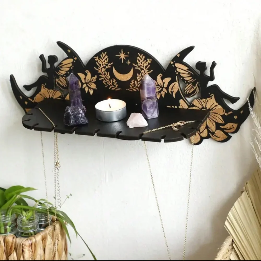 NEW! Double Fairy with the Moon Crystal & Gemstone Wall Mounted Display Shelf!